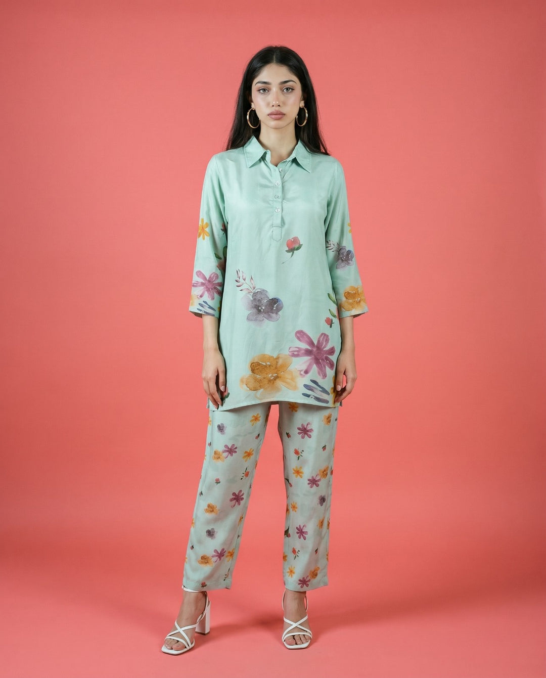 Sea Green Printed Crepe Silk Co-Ord Set