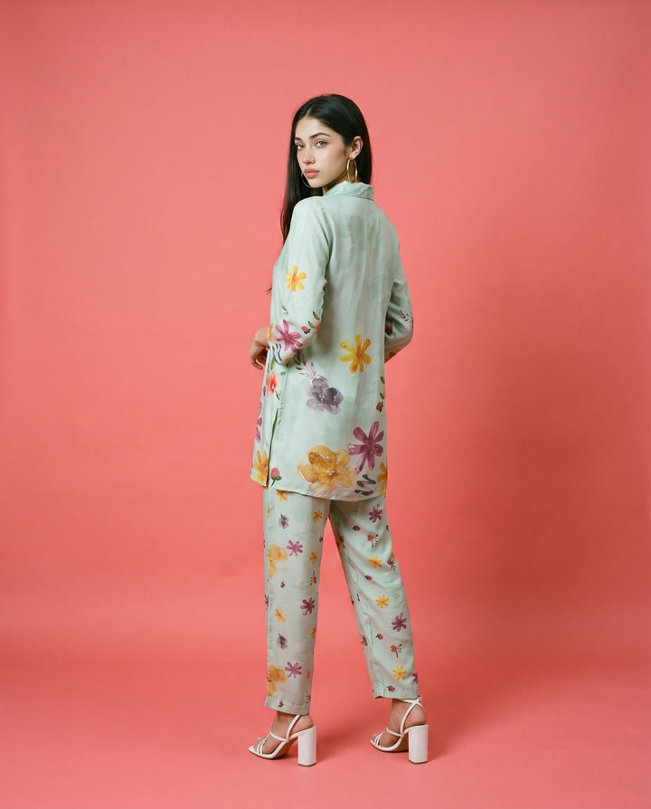 Sea Green Printed Crepe Silk Co-Ord Set