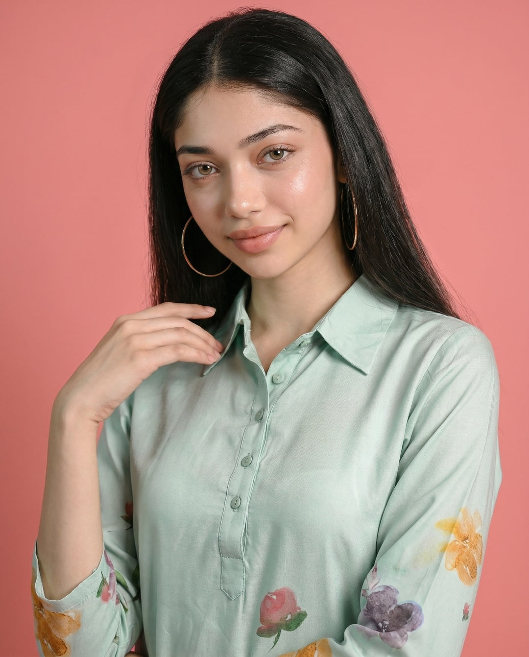 Sea Green Printed Crepe Silk Co-Ord Set