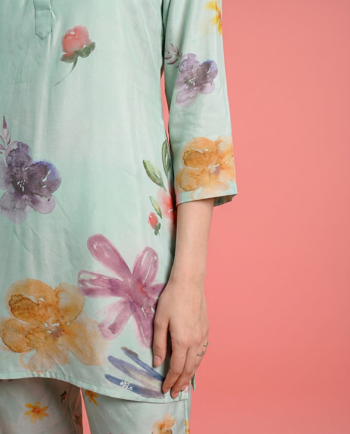Sea Green Printed Crepe Silk Co-Ord Set