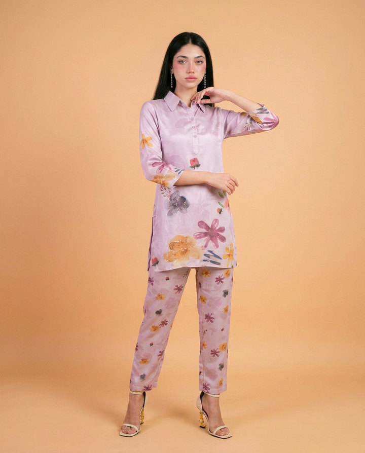 Violet Printed Crepe Silk Co-Ord Set