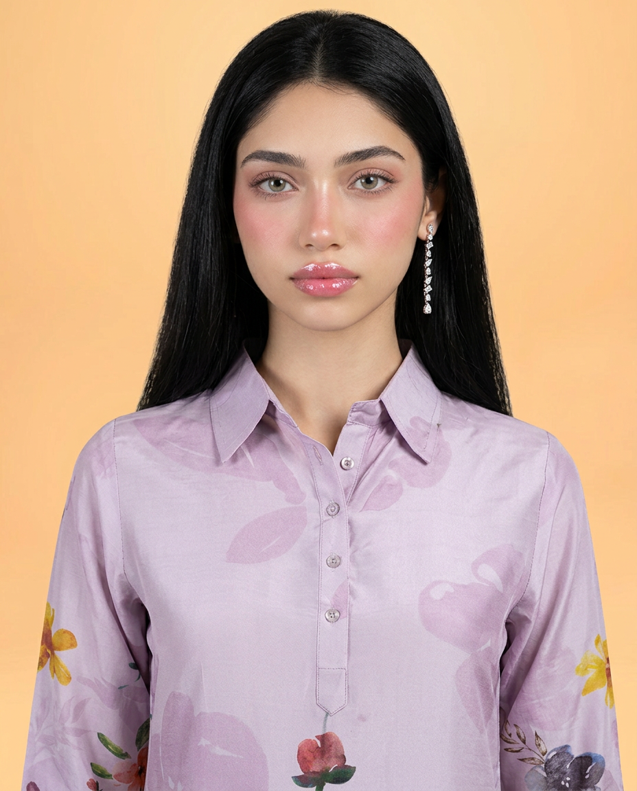 Violet Printed Crepe Silk Co-Ord Set