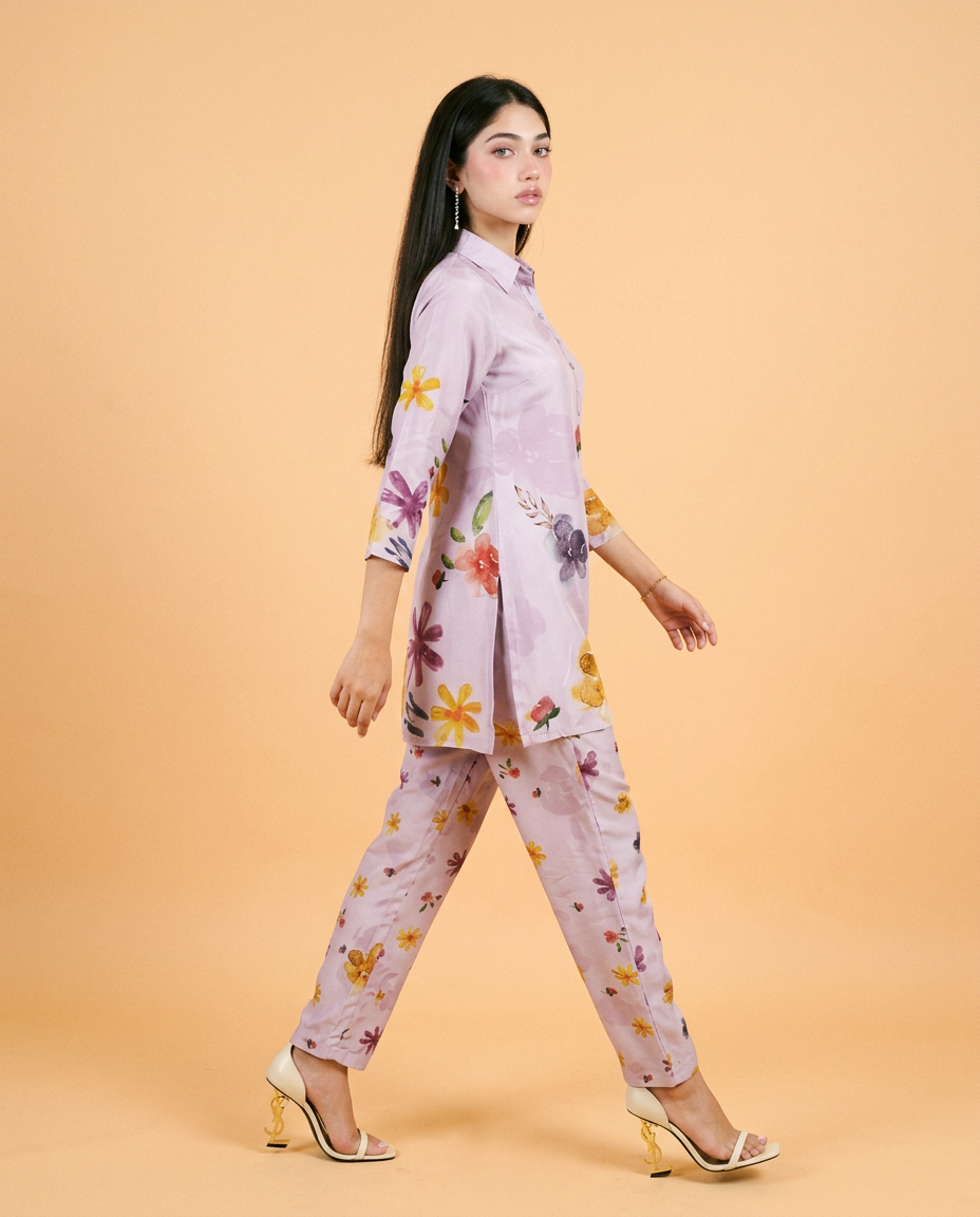 Violet Printed Crepe Silk Co-Ord Set