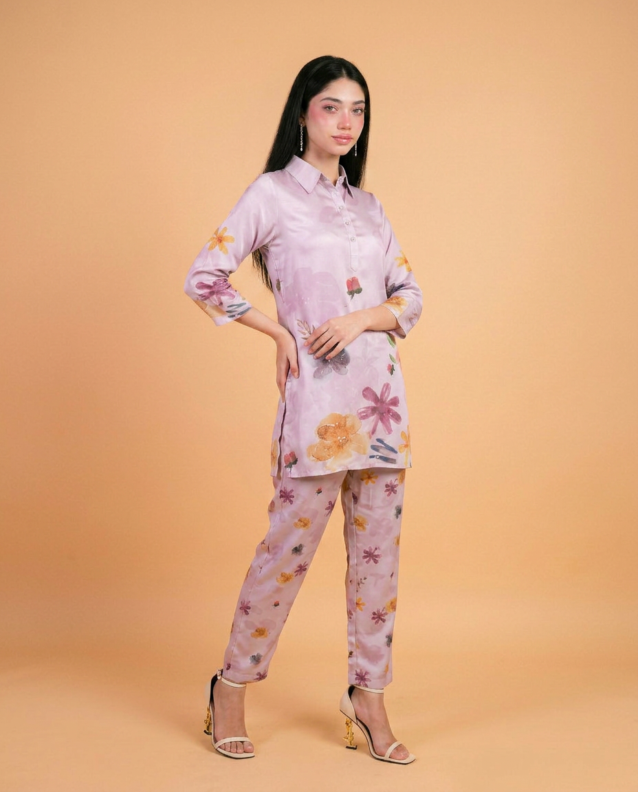 Violet Printed Crepe Silk Co-Ord Set