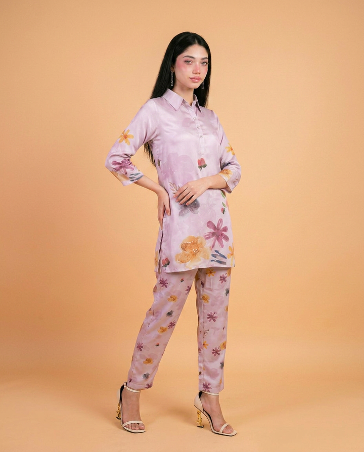 Violet Printed Crepe Silk Co-Ord Set
