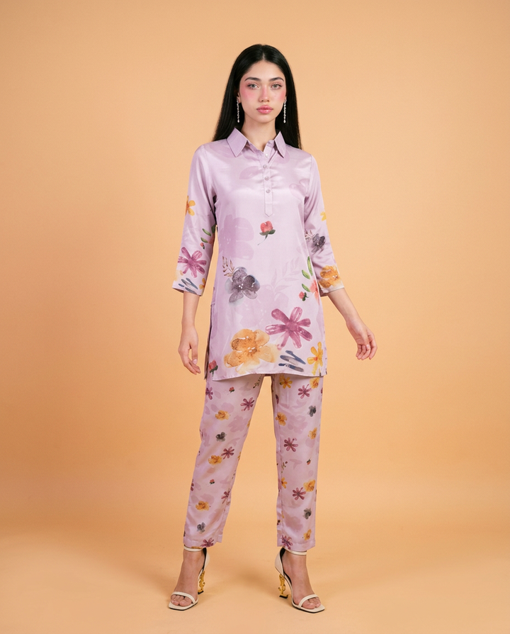 Violet Printed Crepe Silk Co-Ord Set