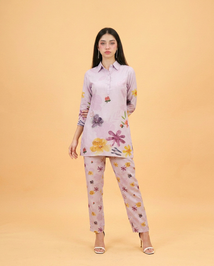 Violet Printed Crepe Silk Co-Ord Set