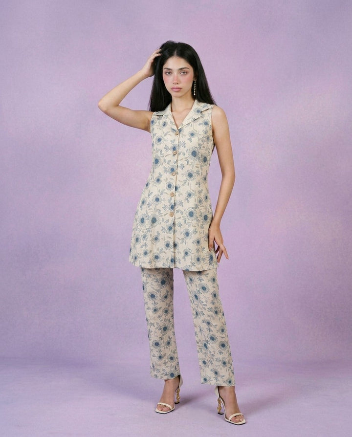 Blue Printed Viscose Blended Co-Ord Set