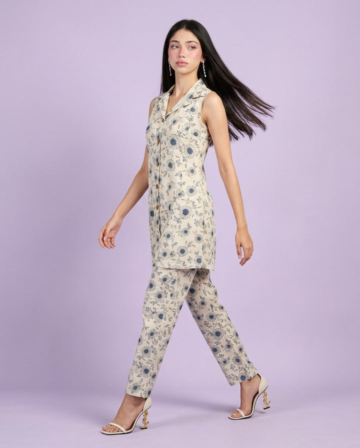 Blue Printed Viscose Blended Co-Ord Set