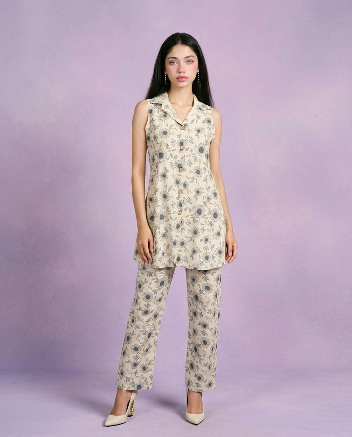 Blue Printed Viscose Blended Co-Ord Set