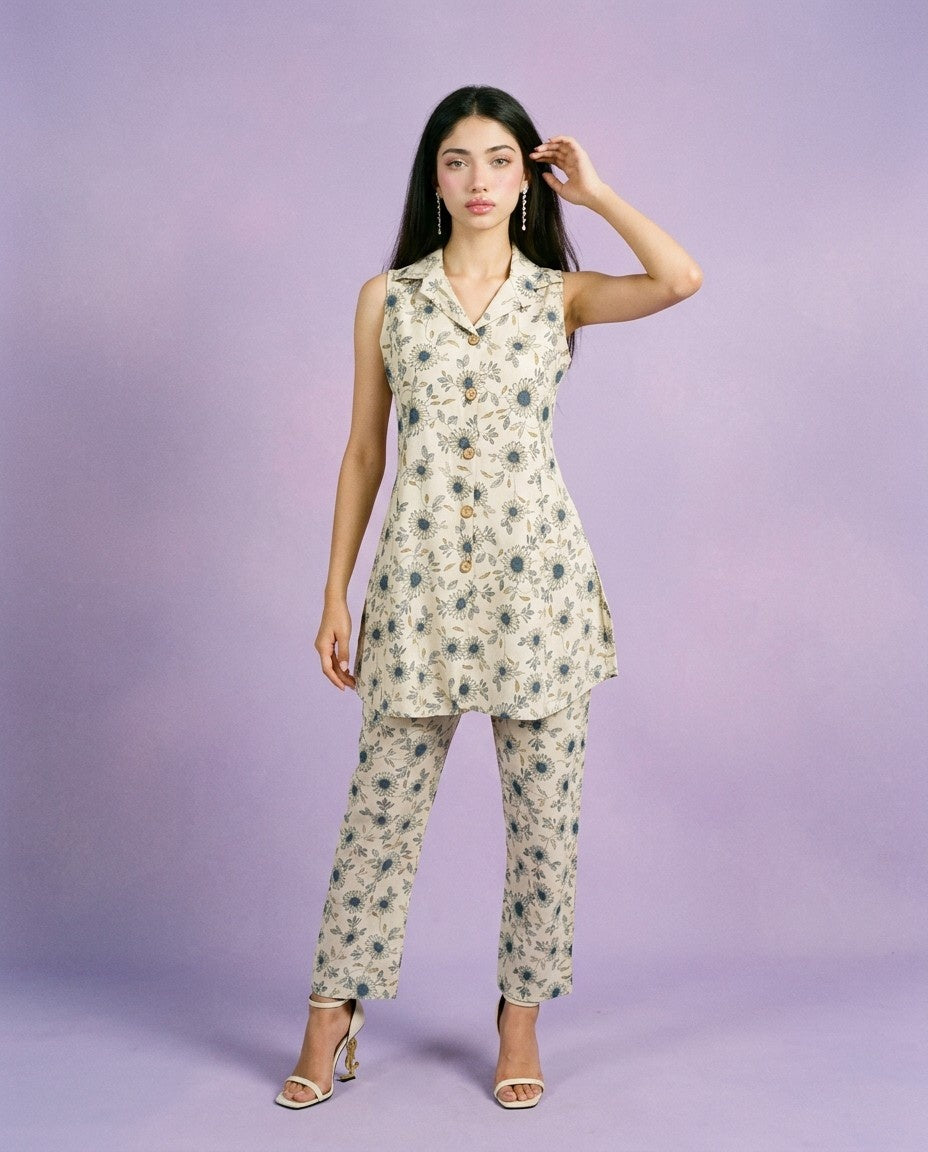 Blue Printed Viscose Blended Co-Ord Set