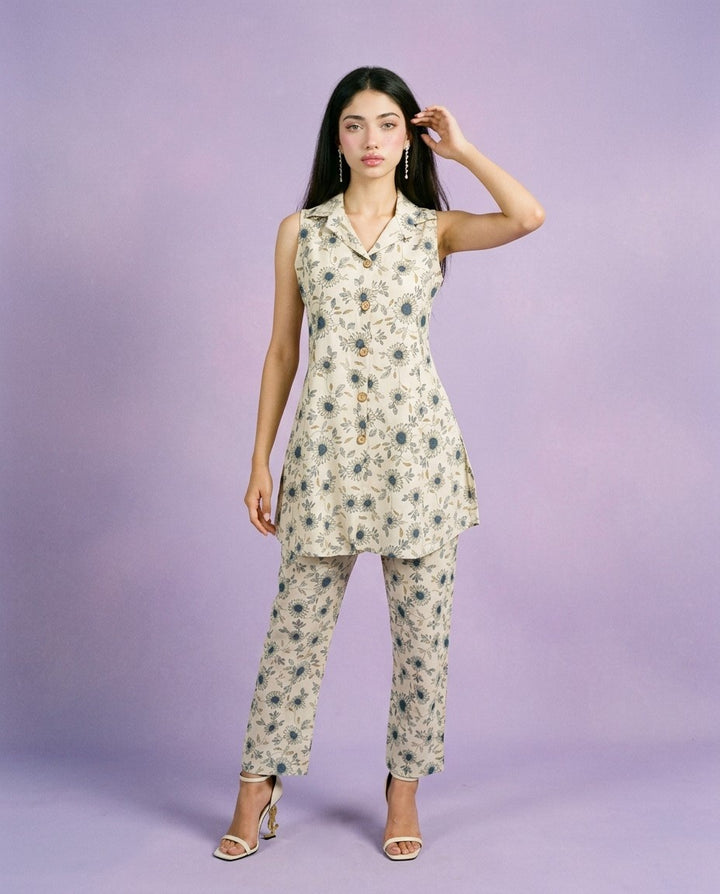 Blue Printed Viscose Blended Co-Ord Set