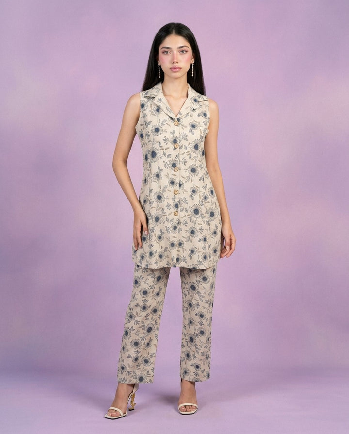 Blue Printed Viscose Blended Co-Ord Set