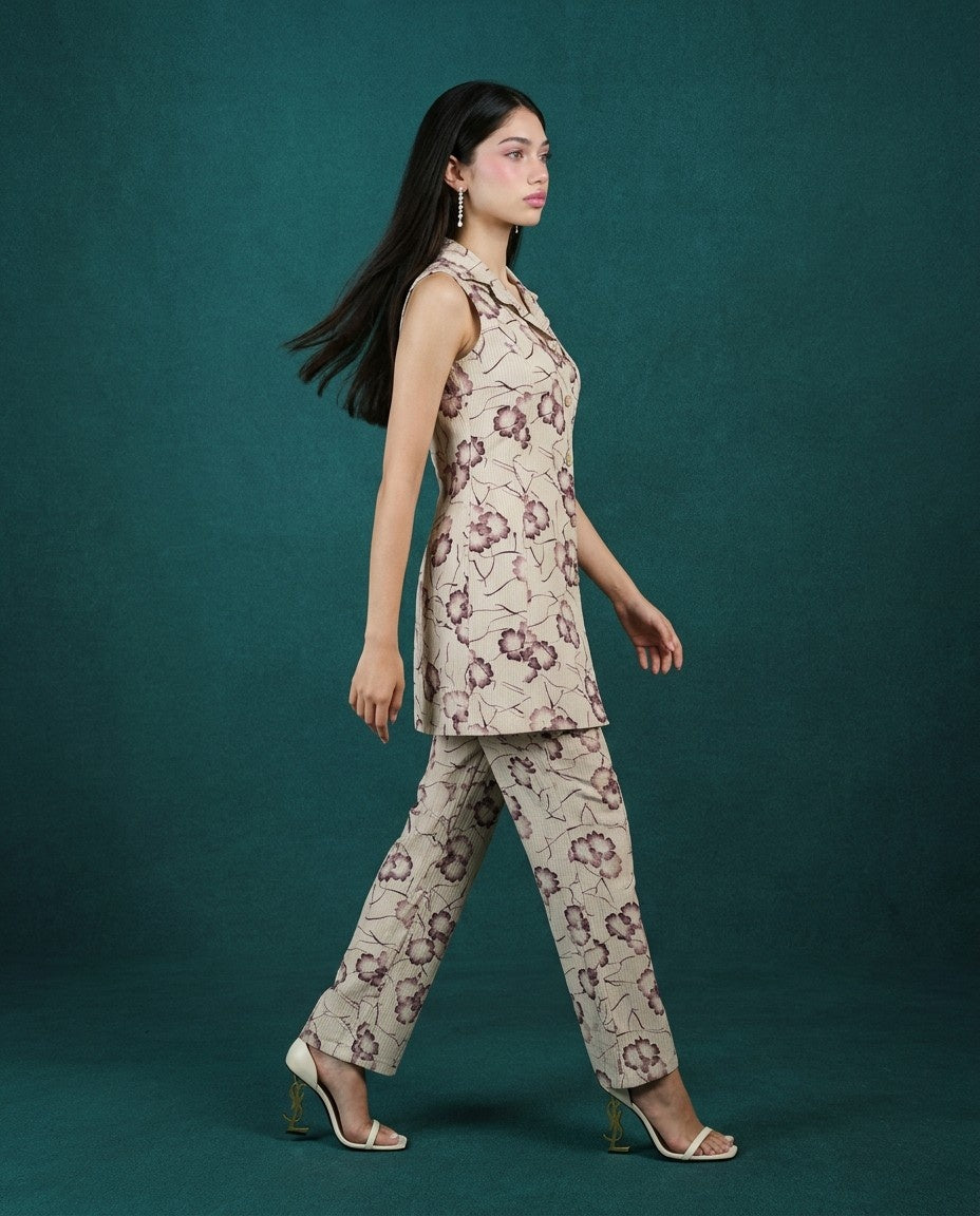 Maroon Printed Viscose Blended Co-Ord Set