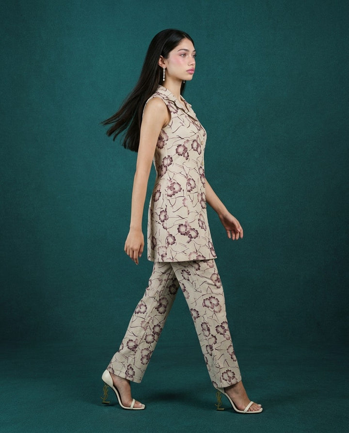 Maroon Printed Viscose Blended Co-Ord Set