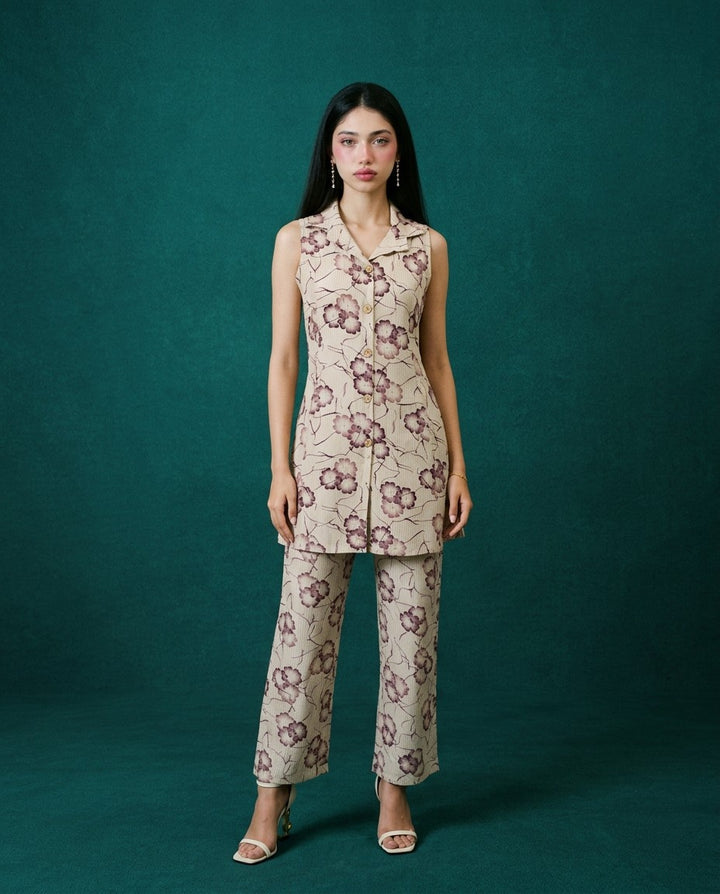 Maroon Printed Viscose Blended Co-Ord Set