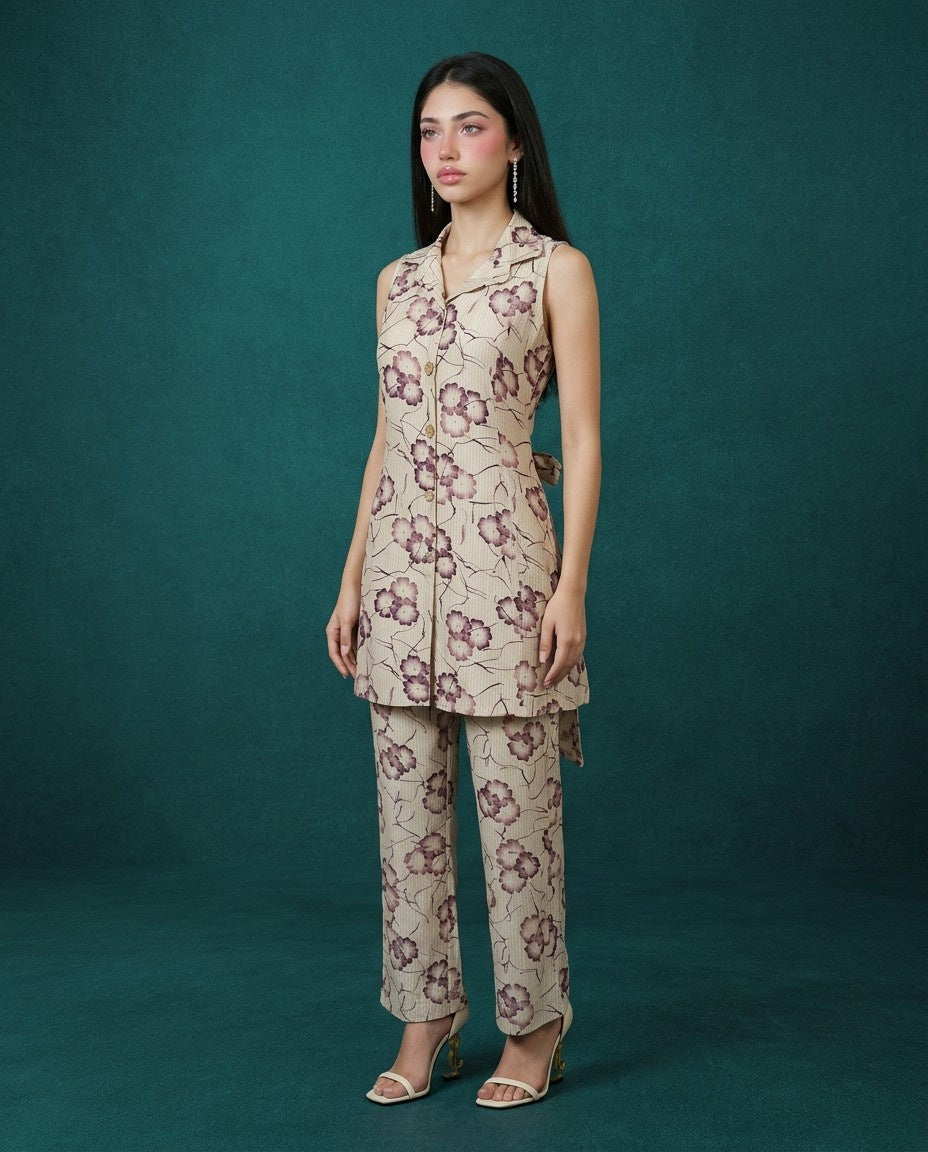 Maroon Printed Viscose Blended Co-Ord Set