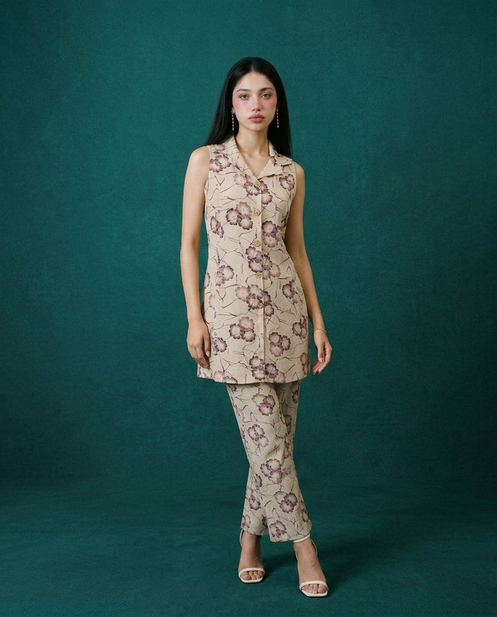 Maroon Printed Viscose Blended Co-Ord Set