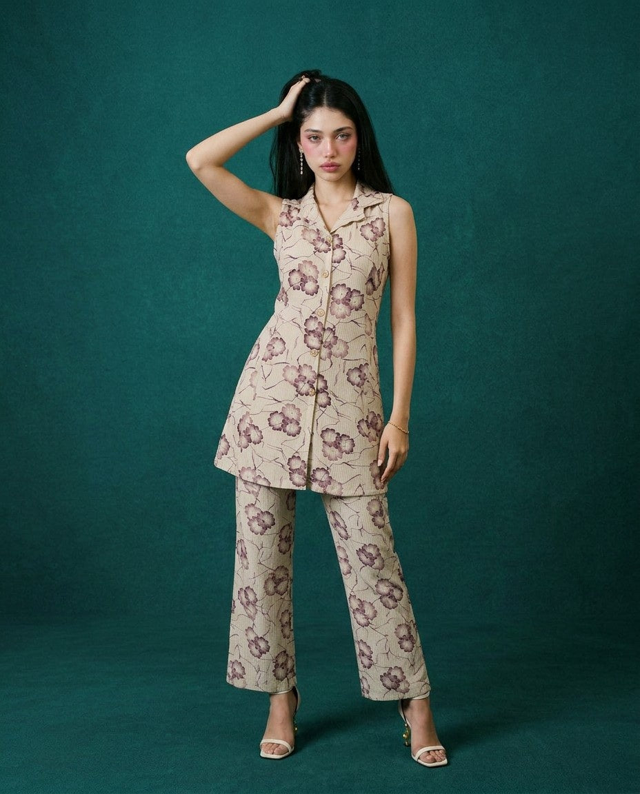 Maroon Printed Viscose Blended Co-Ord Set