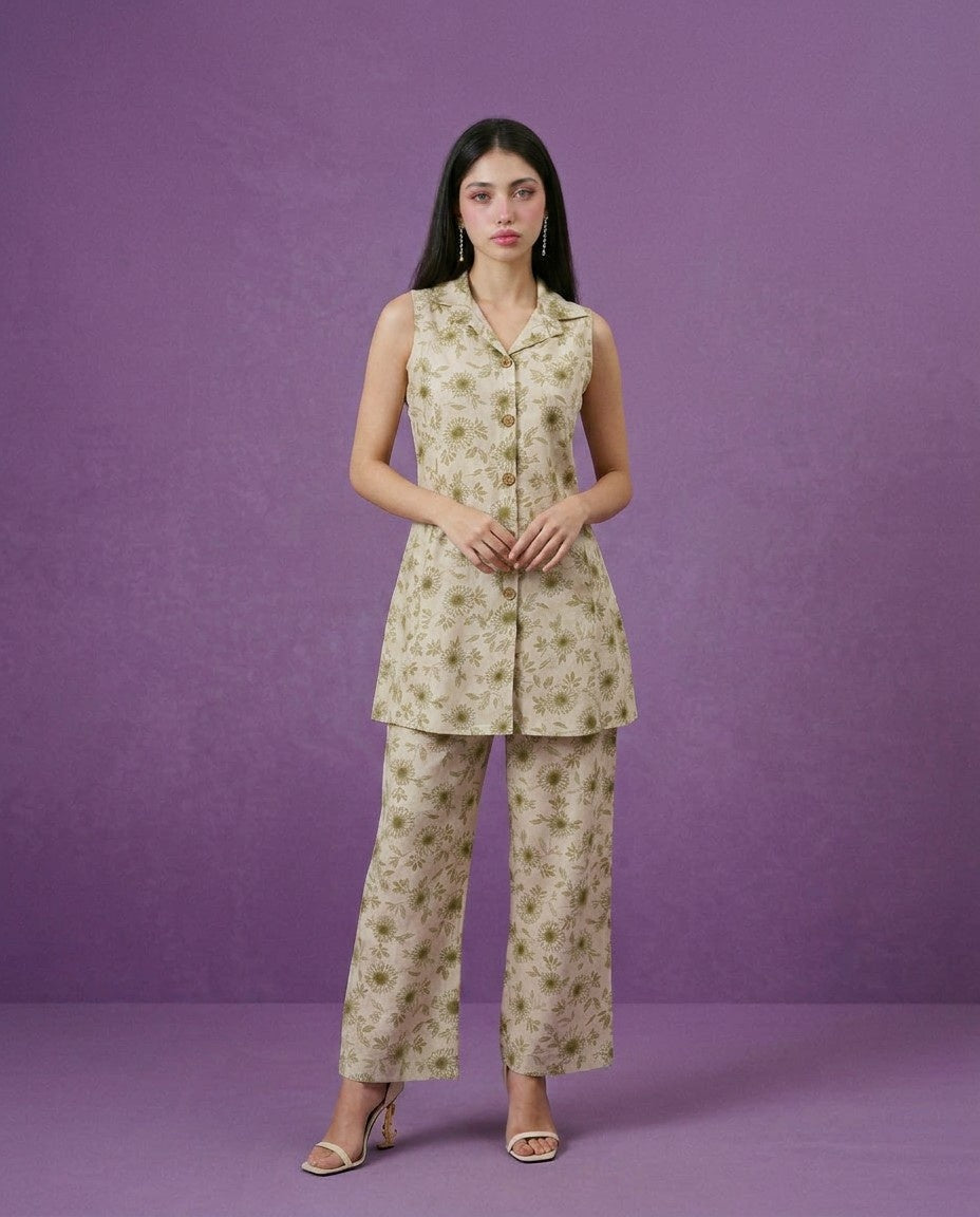 Green Printed Viscose Blended Co-Ord Set