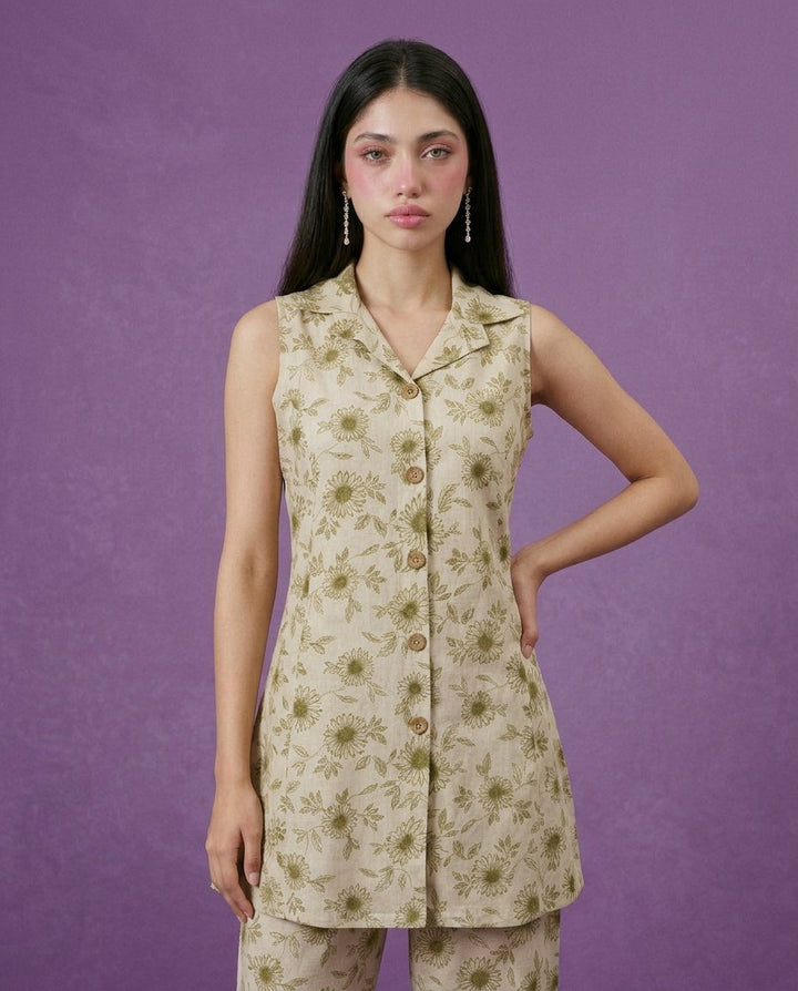 Green Printed Viscose Blended Co-Ord Set