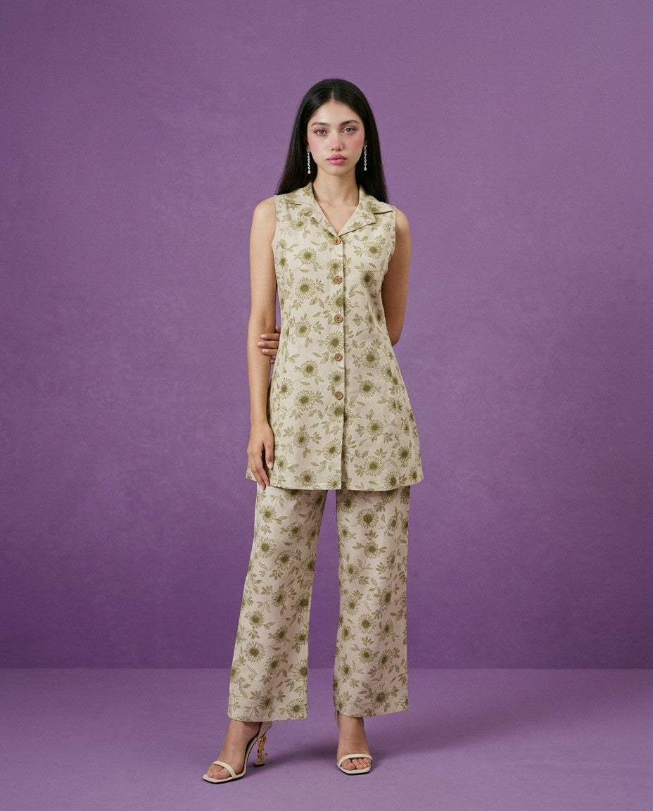 Green Printed Viscose Blended Co-Ord Set