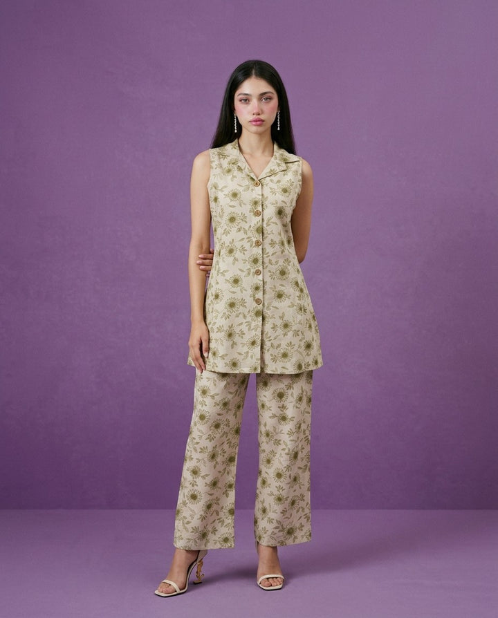 Green Printed Viscose Blended Co-Ord Set