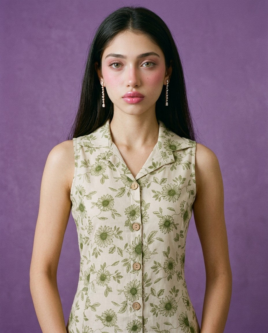 Green Printed Viscose Blended Co-Ord Set