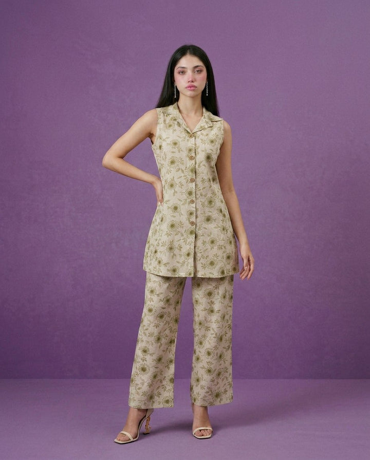 Green Printed Viscose Blended Co-Ord Set