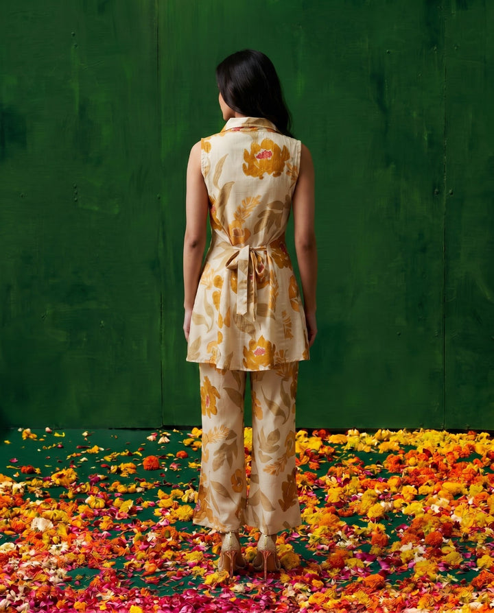 Mustard Printed Viscose Blended Co-Ord Set