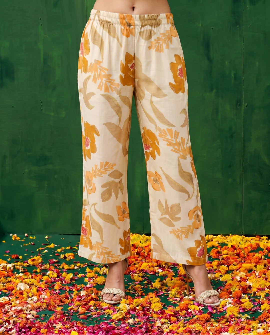Mustard Printed Viscose Blended Co-Ord Set