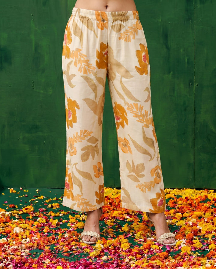 Mustard Printed Viscose Blended Co-Ord Set