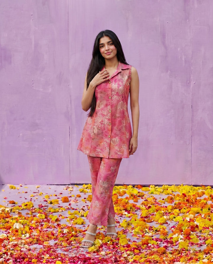Pink Printed Viscose Blended Co-Ord Set