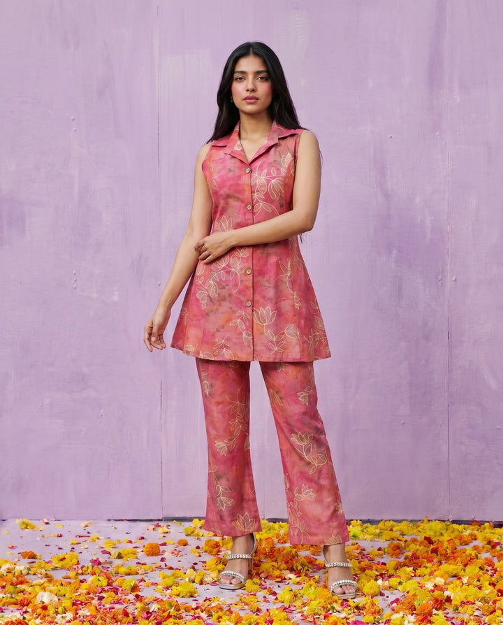 Pink Printed Viscose Blended Co-Ord Set