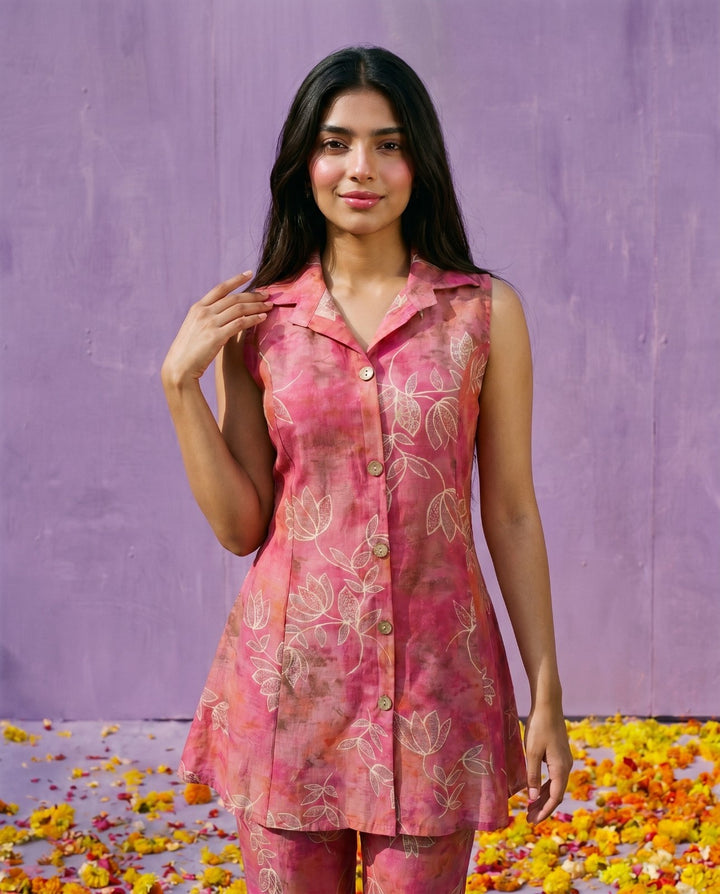 Pink Printed Viscose Blended Co-Ord Set