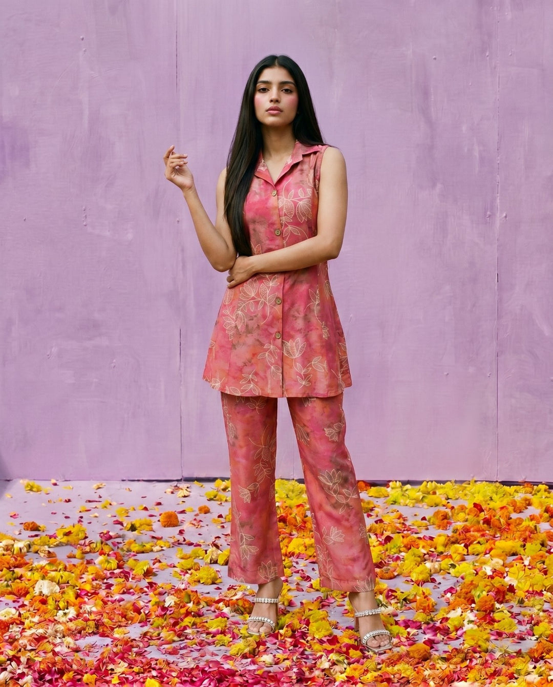 Pink Printed Viscose Blended Co-Ord Set