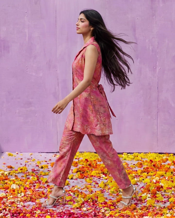 Pink Printed Viscose Blended Co-Ord Set