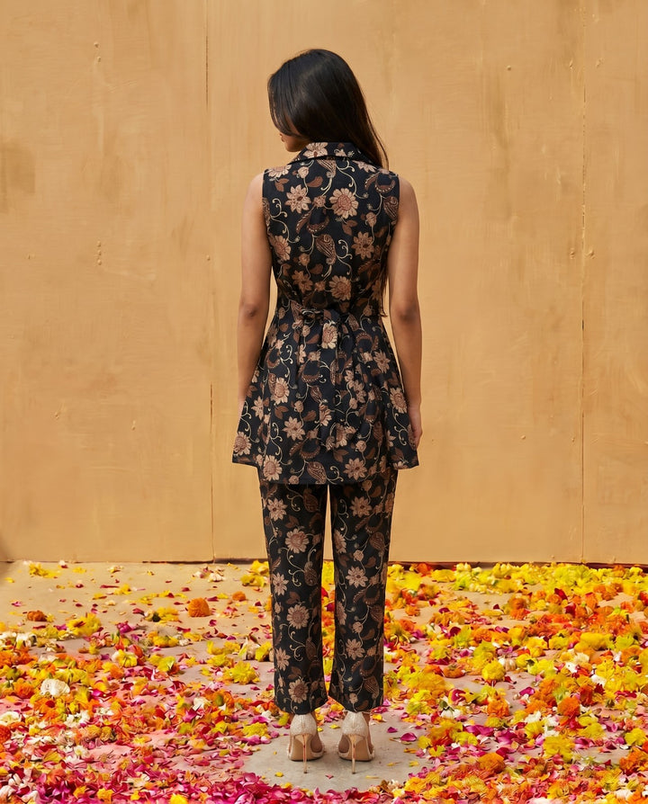 Navy Printed Viscose Blended Co-Ord Set