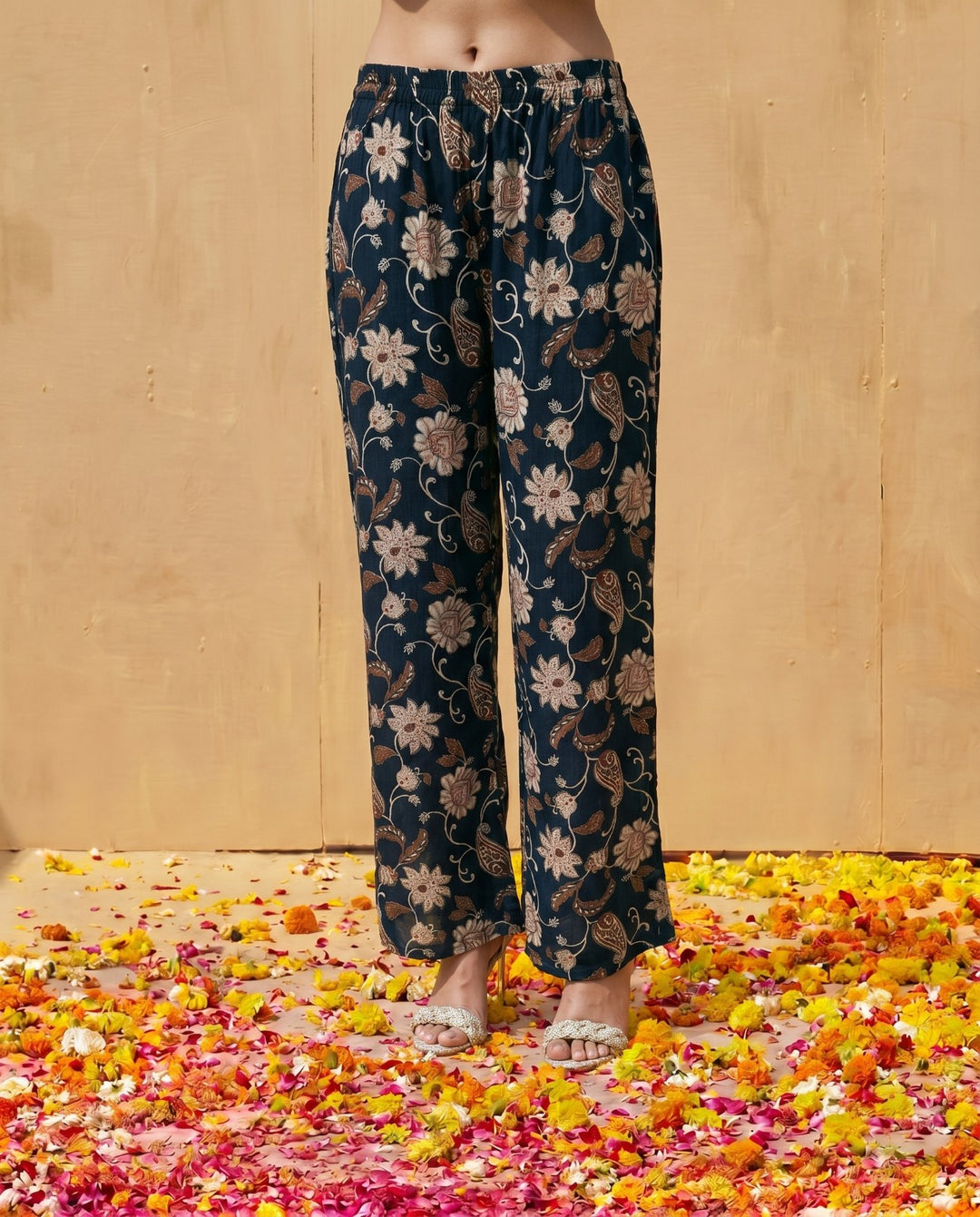 Navy Printed Viscose Blended Co-Ord Set