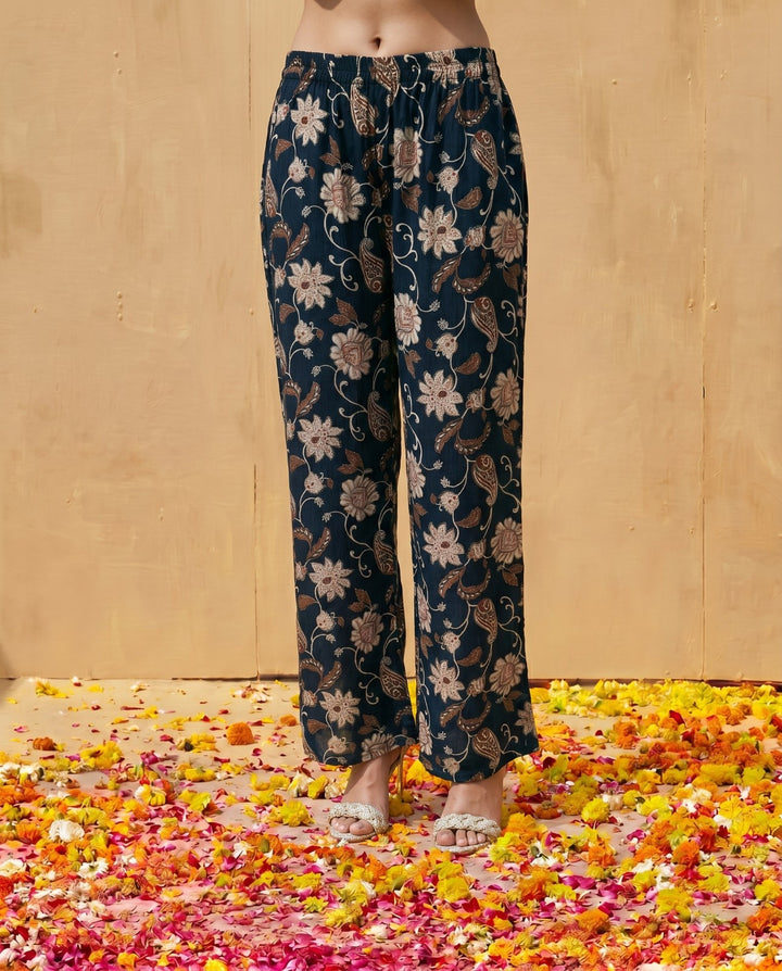 Navy Printed Viscose Blended Co-Ord Set