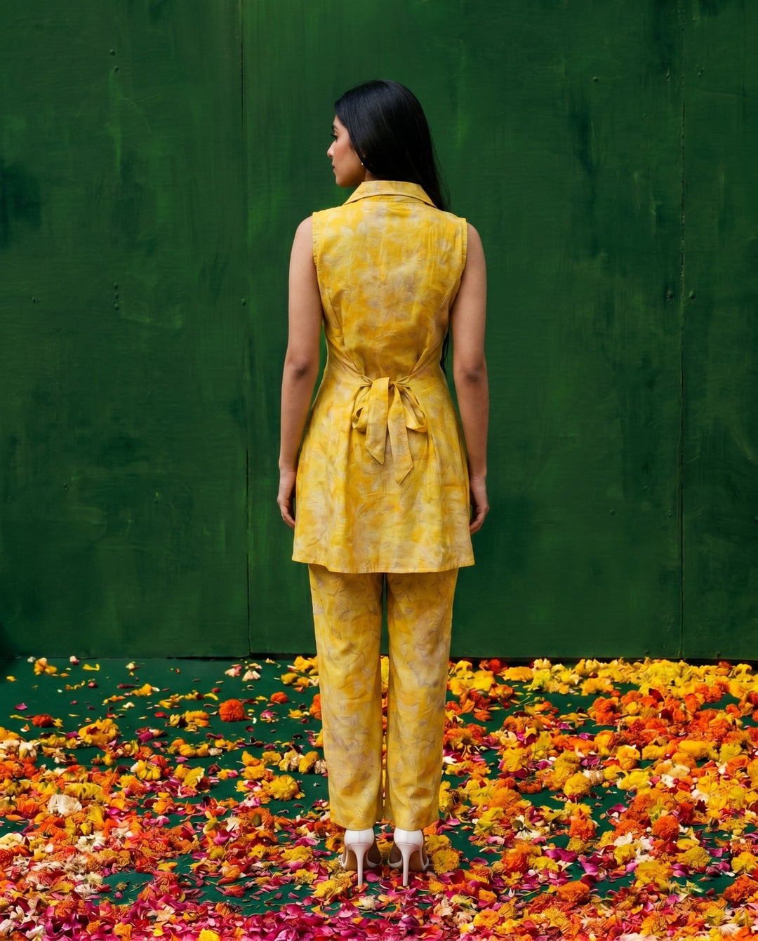 Yellow Printed Viscose Blended Co-Ord Set
