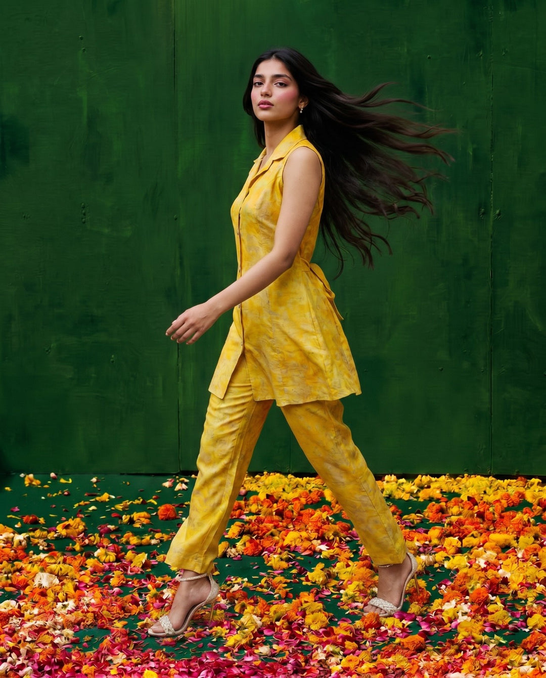 Yellow Printed Viscose Blended Co-Ord Set