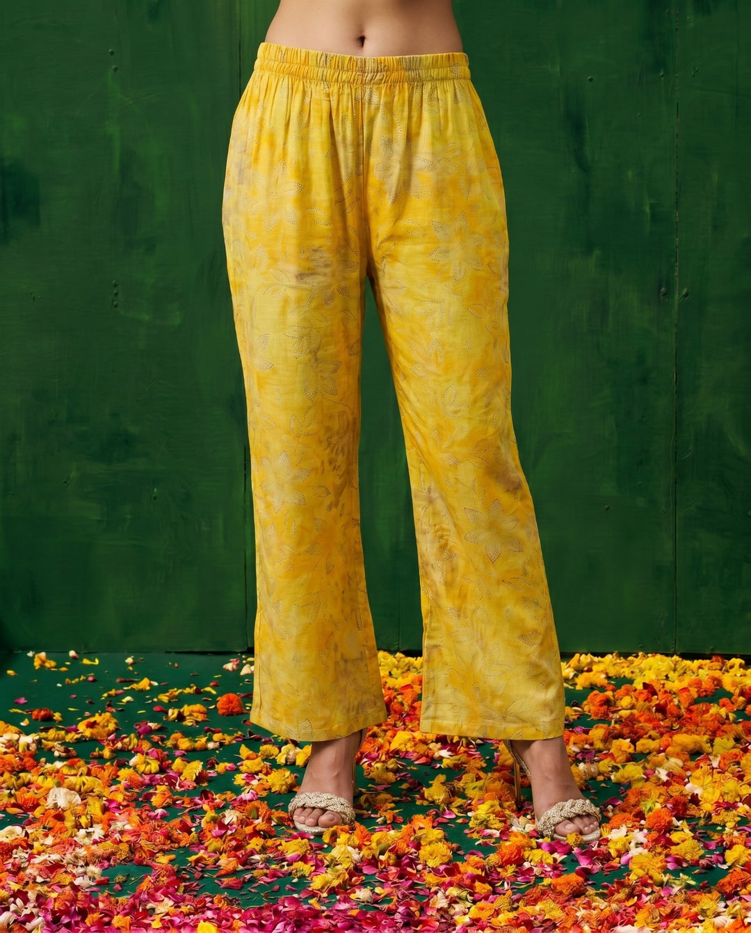 Yellow Printed Viscose Blended Co-Ord Set