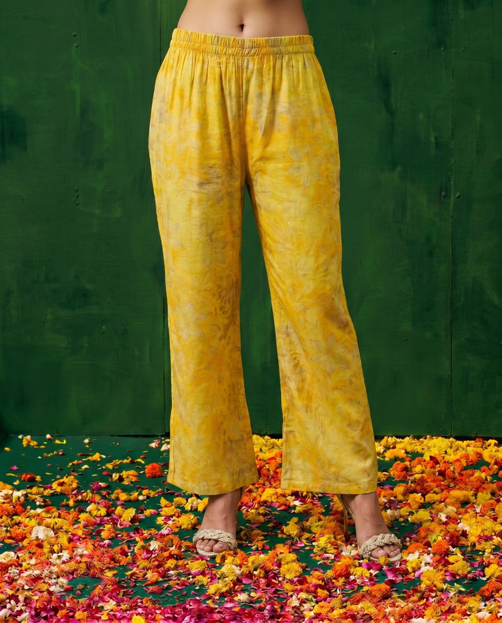 Yellow Printed Viscose Blended Co-Ord Set