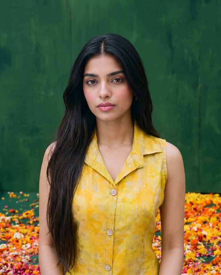 Yellow Printed Viscose Blended Co-Ord Set