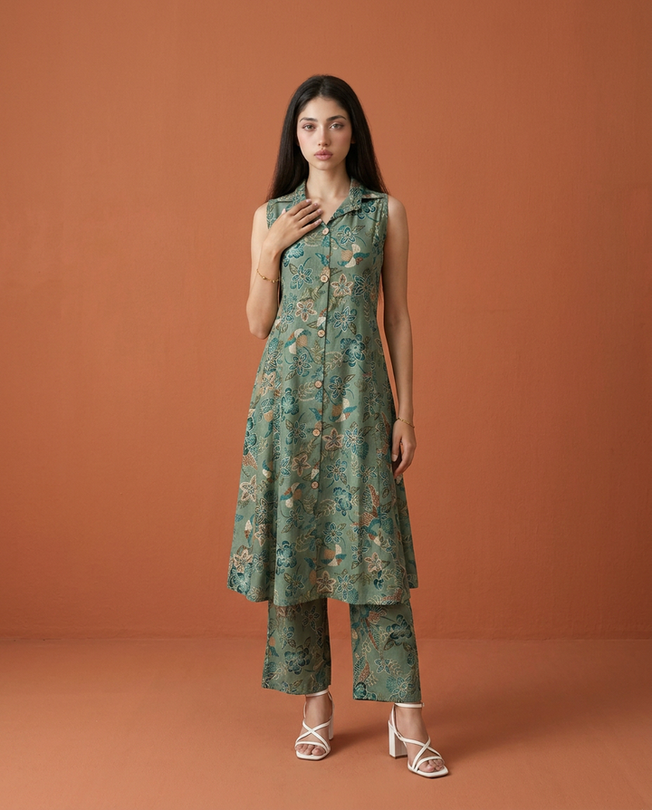Green Printed Viscose Blended Co-Ord Set