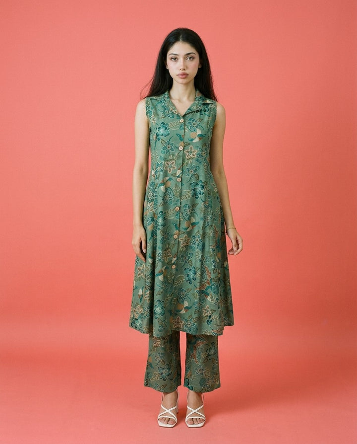 Green Printed Viscose Blended Co-Ord Set