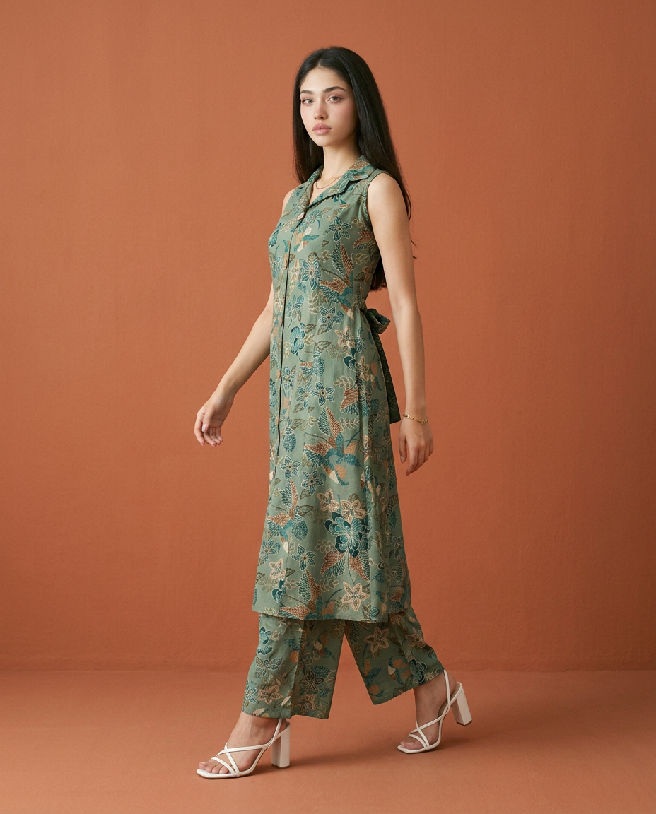 Green Printed Viscose Blended Co-Ord Set