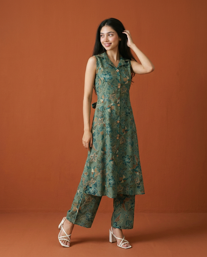 Green Printed Viscose Blended Co-Ord Set