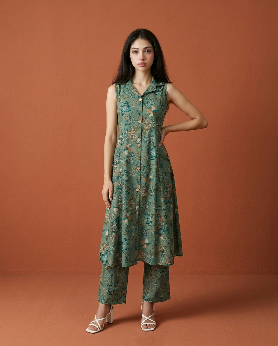 Green Printed Viscose Blended Co-Ord Set